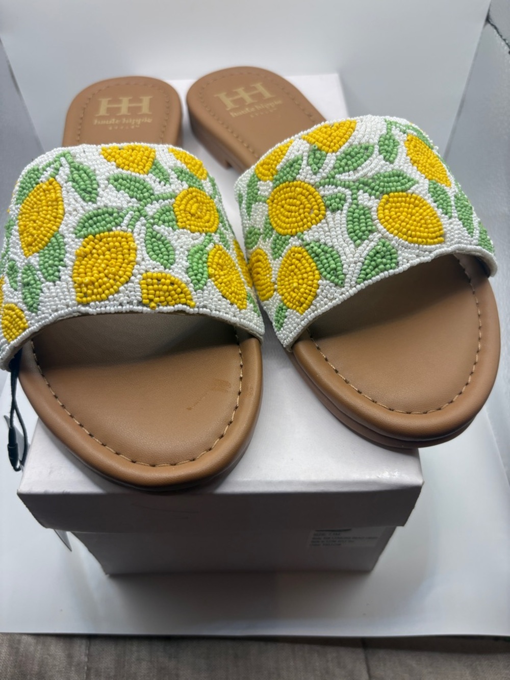 Haute Hippie Yellow, Green and White Beaded Slide Sandals - Picture 7 of 7